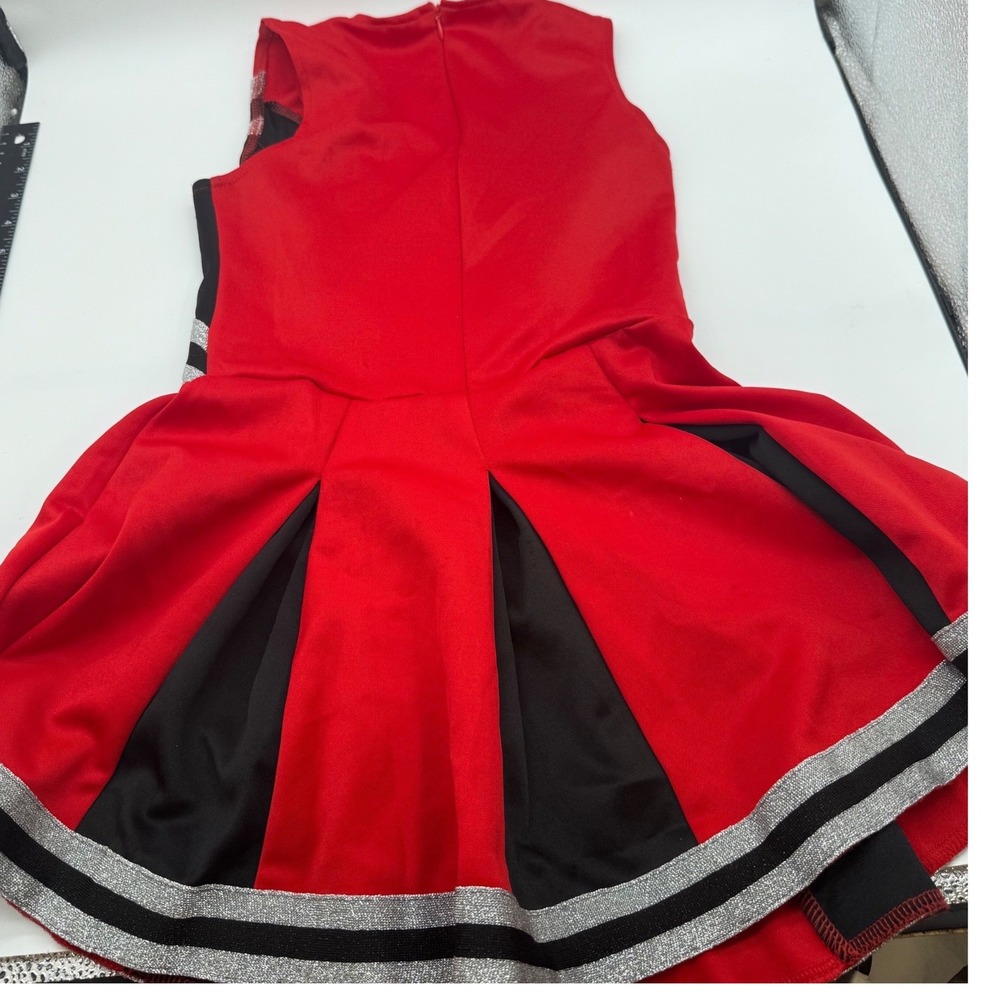 Spirit Halloween Cheerleader Costume Girls Medium 8-10 Red Black Dress Pom Poms - Picture 15 of 16